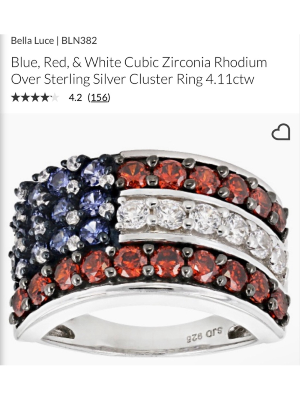 New Bella Luce Silver, Red & Blue Flag Ring 10